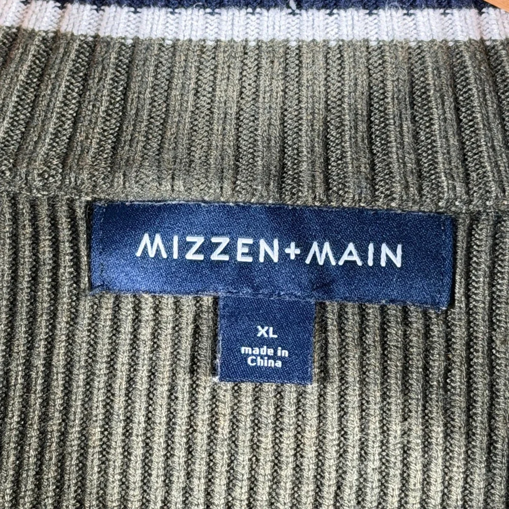 Mizzen+Main Men Olive Green Ribbed‎ Mock Neck Button Up Sweater XL Comfort